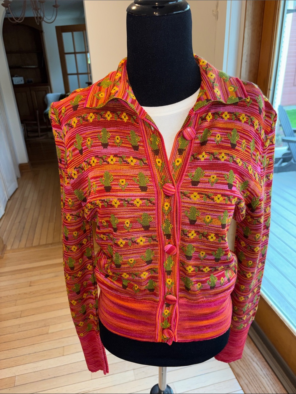 Zara Pink Multi-Color Floral Knit Cardigan